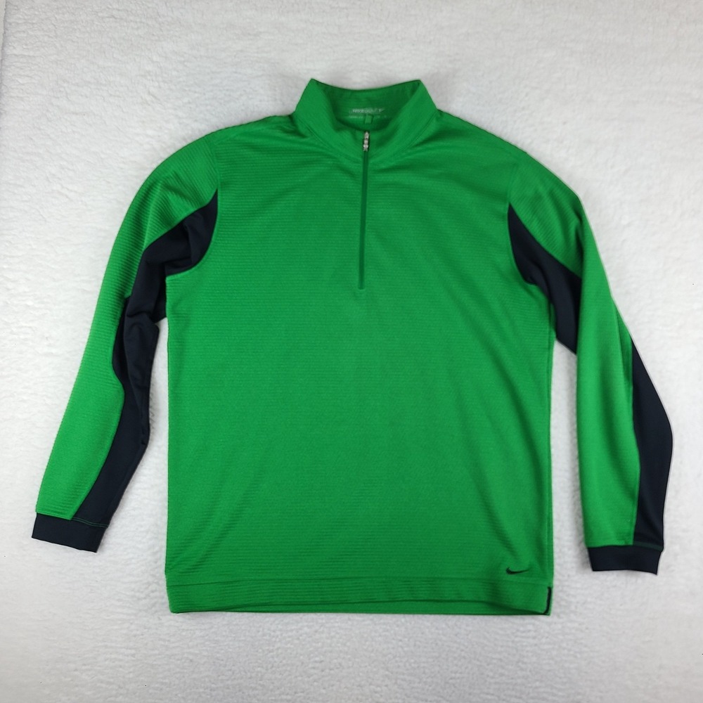 Nike Golf Sweater Men XL Green Black Therma Fit Performance Tech Golf 381260 372